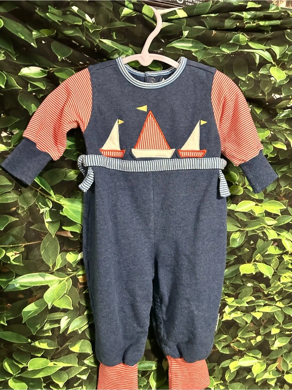 Vintage Y2K Gymboree Romper with Hat Sailboats Blue Red White Newborn Girl